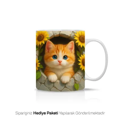 3D Kedi Tasarımlı Kupa Bardak
