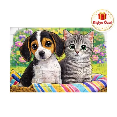 Kişiye Özel Karikatür Patili Dostlar A4 Puzzle