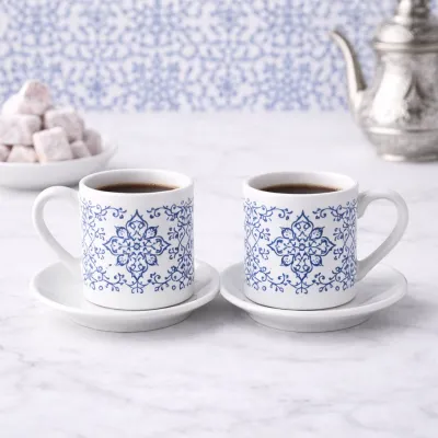 Mavi Çini Desenli 2li Kahve Fincanı Seti