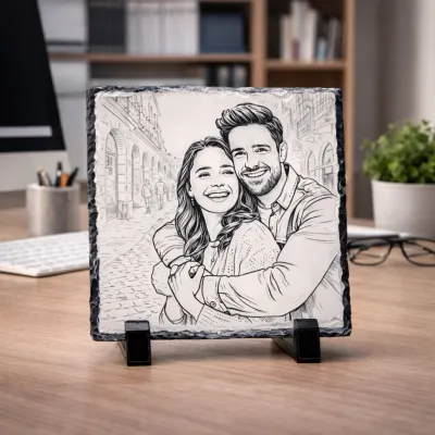 Kişiye Özel Line Art Kare Doğal Taş