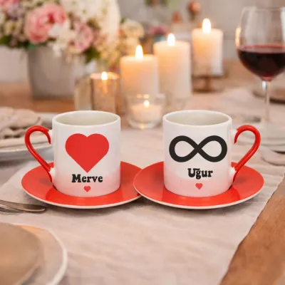 2’Li Kırmızı Fincan Kişiye Özel İsimli Aşkın Sonsuzluğu Fincan Seti