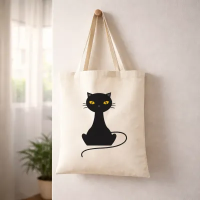 Kara Kedi Tasarımlı Bez Çanta