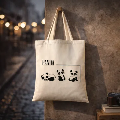 Panda Tasarımlı Askılı Bez Çanta