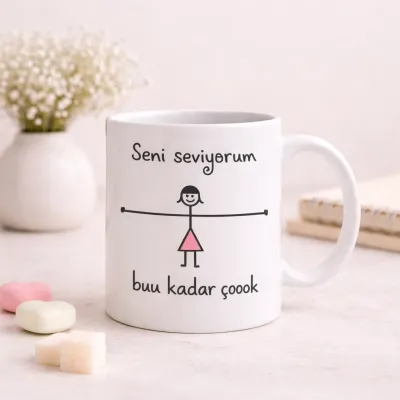 Romantik Çizimli Buu Kadar Aşk Kupa