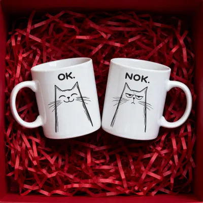 OK & NOK Kedi Tasarımlı 2’li Kupa Seti