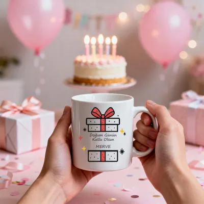 Sürpriz Hediye Temalı Kişiye Özel İsimli Kupa Bardak