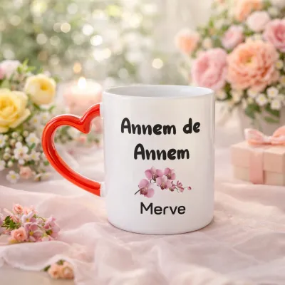 Annem De Annem Kişiye Özel İsimli Kırmızı Kalpli Kupa Bardak