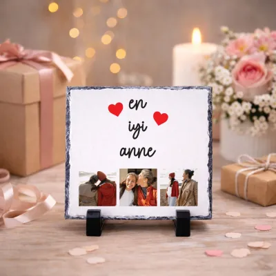 Anneye Hediye Fotoğraflı Doğal Taş – En İyi Anne