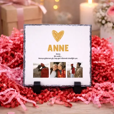 Anne Bir Evdir Yazılı Fotoğraflı Doğal Taş