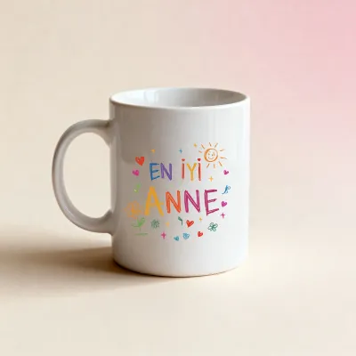 En İyi Anne Yazılı Renkli Tasarım Kupa Bardak