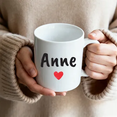 Anne Yazılı Kalpli Minimal Tasarım Kupa Bardak