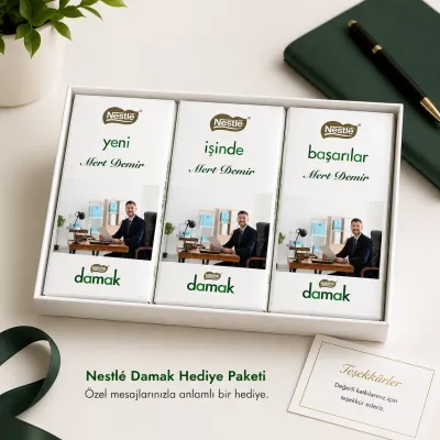 Yeni İş Hediyesi Fotoğraflı Nestlé Damak Çikolata Paketi