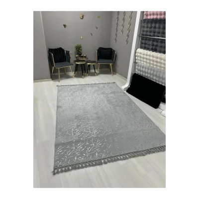 Açık Gri Gümüş Simli Bambu Oturma Odası - Salon Halısı