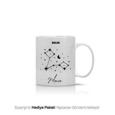Balık Burcu Yıldız Haritalı Kişiye Özel İsimli Kupa Bardak