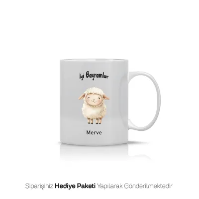 Bayrama Özel Koyun Figürlü İsimli Kupa Bardak