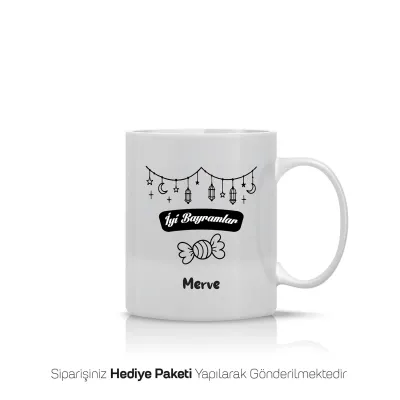 Bayrama Özel Tebrikli İsimli Kupa Bardak