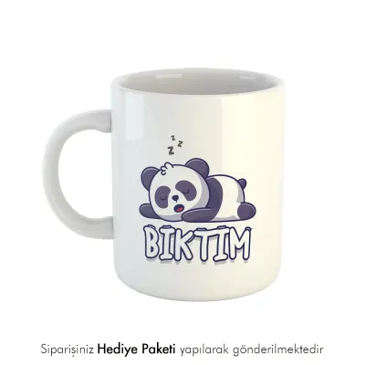 Bıktım Mesajlı Sevimli Yorgun Panda Hediye Kupa