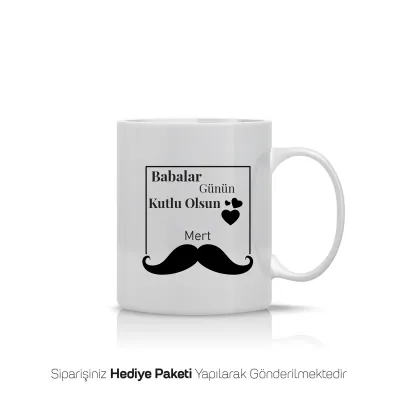 Babalar Gününe Özel Bıyık Temalı İsimli Kupa Bardak