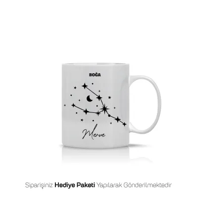 Boğa Burcu Yıldız Haritalı Kişiye Özel İsimli Kupa Bardak