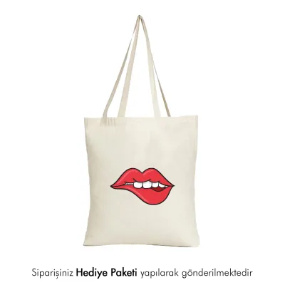 Dudak Tasarımlı Askılı Bez Çanta