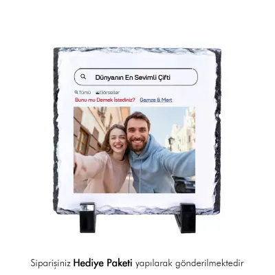 Dünyanın En Sevimli Çifti İsimli ve Fotoğraf Baskılı Doğal Taş