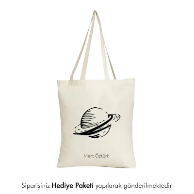 Gezegen Tasarımlı Kişiye Özel İsimli Askılı Bez Çanta