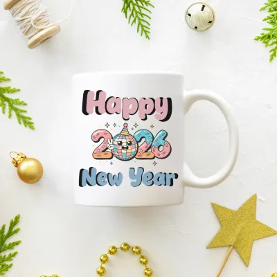 Happy New Year 2026 Desenli Yılbaşı Hediyesi Kupa Bardak