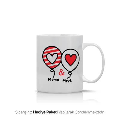 İsimli Balon Kalpler Kişiye Özel İsimli Kupa Bardak