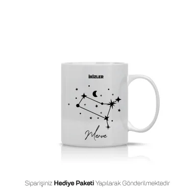 İkizler Burcu Yıldız Haritalı Kişiye Özel İsimli Kupa Bardak