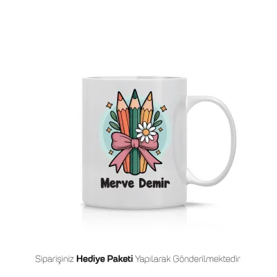 İsme Özel Papatyalı Kalem Kupa Bardak