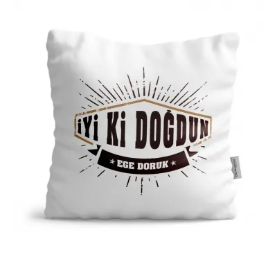 İyi ki Doğdun Tasarımlı Beyaz Saten Yastık