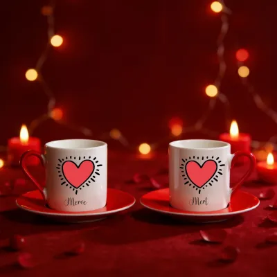 Kalp Kalbe Temalı 2li Fincan Seti