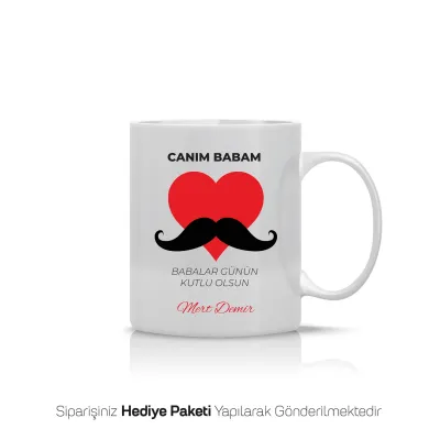 Kalpli Bıyıklı Kişiye Özel Babalar Günü Kupası