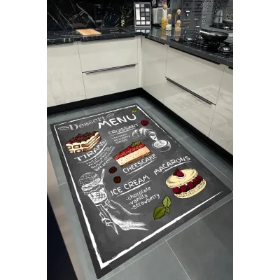 Kara Tahta Stil Tatlı Menü Mutfak Halısı