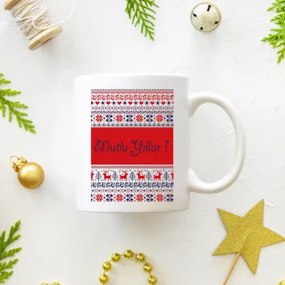 Kış Desenli Mutlu Yıllar Kupası