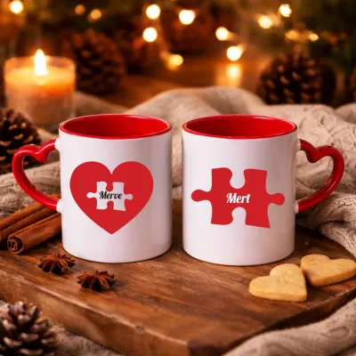 Kişiye Özel 2li Puzzle Kalp Kupa Seti