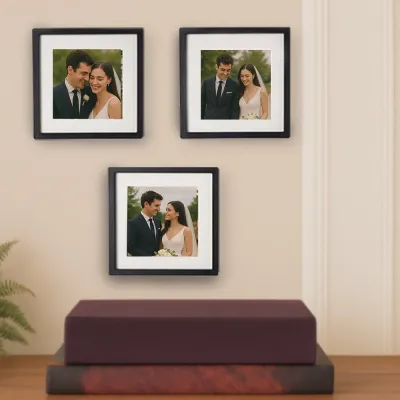 Kişiye Özel 3Lü Fotoğraf Baskılı Siyah Renk Yapışkanlı Paspartulu Çerçeve