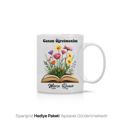 Kişiye Özel Çiçekli Kitap Öğretmen Kupası