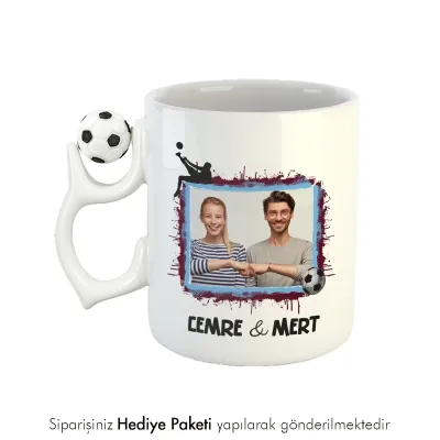 Kişiye Özel Fotoğraflı Futbol Toplu Bordo Mavi Hediye Kupa Bardak