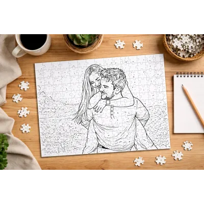 Kişiye Özel Fotoğraflı Line Art Puzzle (99 Parça)