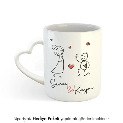 Kişiye Özel Hediye Beyaz Kalpli Kupa