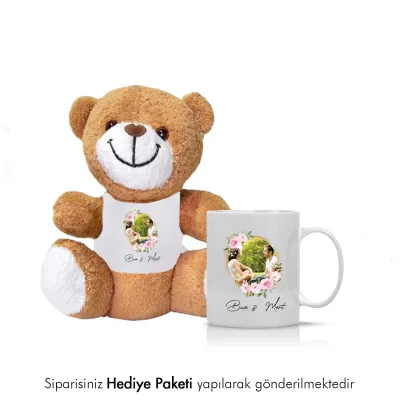 Kişiye Özel İsim Baskılı Hediye Peluş Ayıcık Kupa Seti