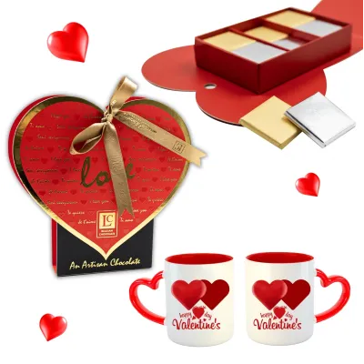 Sevgililer Gününe Özel Kupa ve Happy Valentines Day Madlen Çikolata