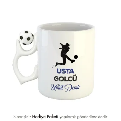 Kişiye Özel İsimli Usta Golcü Temalı Futbol Toplu Hediye Kupa Bardak