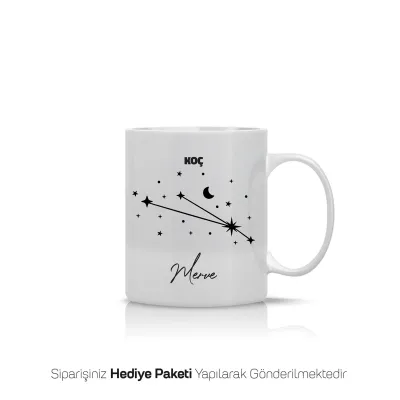 Koç Burcu Yıldız Haritalı Kişiye Özel İsimli Kupa Bardak
