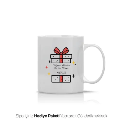 Sürpriz Hediye Temalı Kişiye Özel İsimli Kupa Bardak