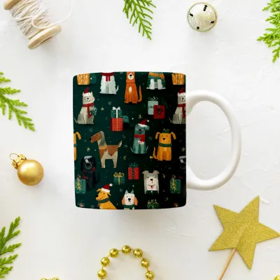 Köpek Desenli Yılbaşı Kupası