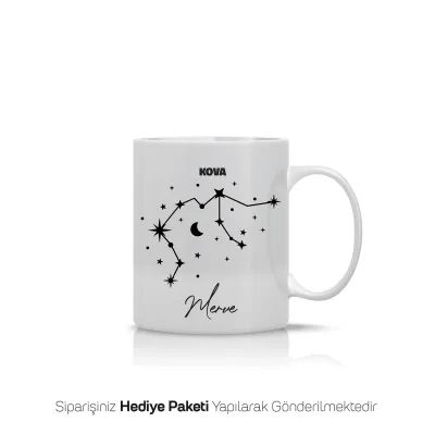 Kova Burcu Yıldız Haritalı Kişiye Özel İsimli Kupa Bardak