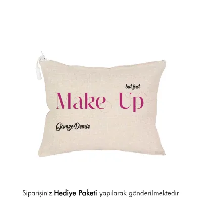 Make Up Tasarımlı İsme Özel Keten El Cüzdanı Çanta