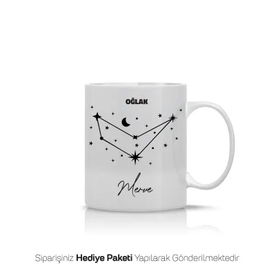 Oğlak Burcu Yıldız Haritalı Kişiye Özel İsimli Kupa Bardak